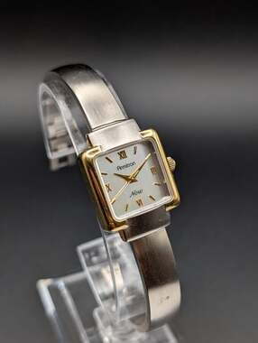 Vintage Armitron Two-Tone Quartz Ladies Watch, Bangle Bracelet Rectangular Tank